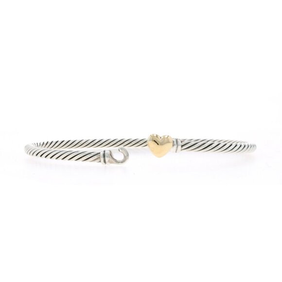 David Yurman Classic Cable Heart Bangle Bracelet 6 1/2" - Sterling 925 Gold 18k - Picture 4 of 7